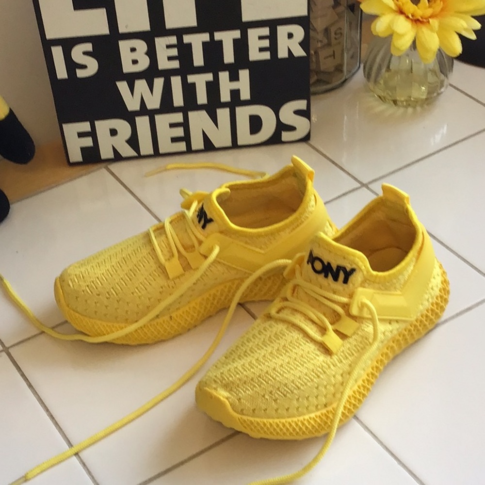 ‘Pony’ Neon Yellow Lace-Up Mesh Sneakers
